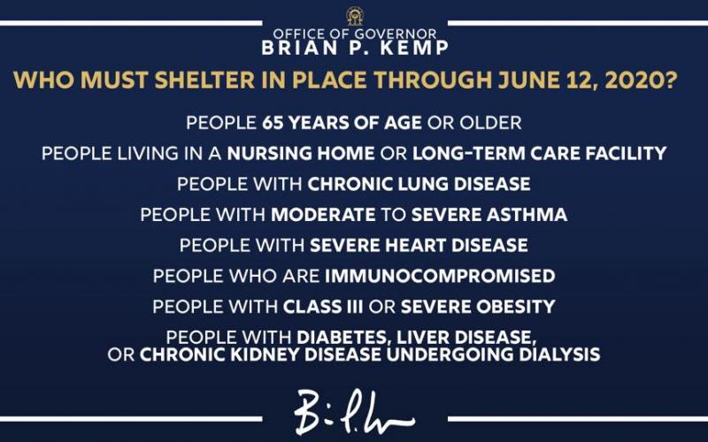 Georgia Gov. Brian Kemp continues to remind those most vulnerable to the coronavirus to stay at home.