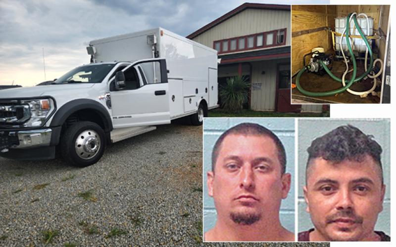 Dustin Tyler Burgess (left)  and Uriel C. Mendoza (right) are facing a number of charges after a methamphetamine lab was busted last week on New Franklin Church Road in Canon.