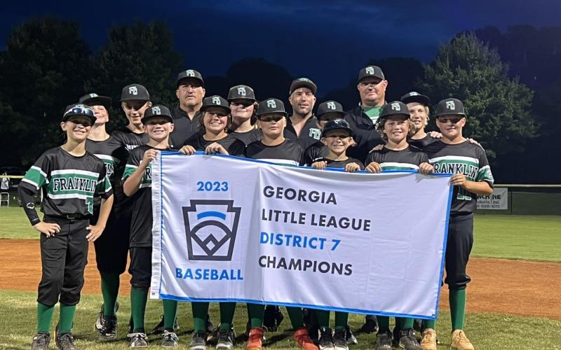 Members of the District 7 champion Franklin County Little League baseball team were Hayes Roberts, Lawson McFarlin, Abel Williamson, Luke McFarlin, Gavin Holman, Cole Adams, Talen Bryson, Caleb Smith, Mike Dinapoli, Abram Torres, Ayden Waggoner and Nolan Gibson. The team is coached by Lee McFarlin, Brad Gibson, Jake Holman and Kevin Crump. (Photo courtesy of Franklin County Little League)