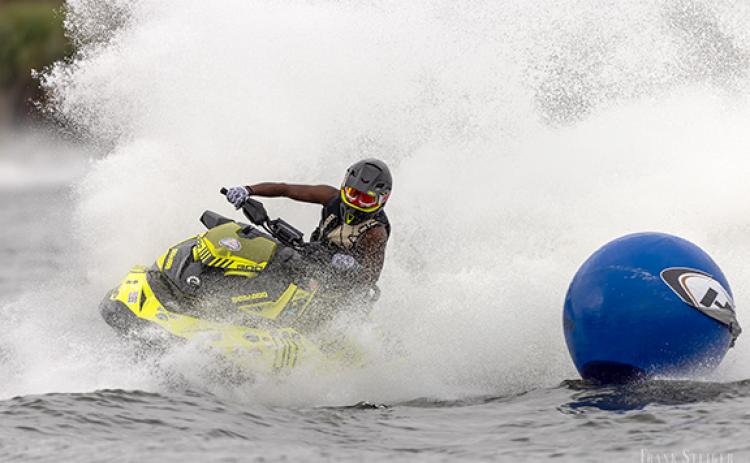 Jonathan Samuel maneuvers around a buoy outlining the course during the 2021 Pro Watercross World Championship.