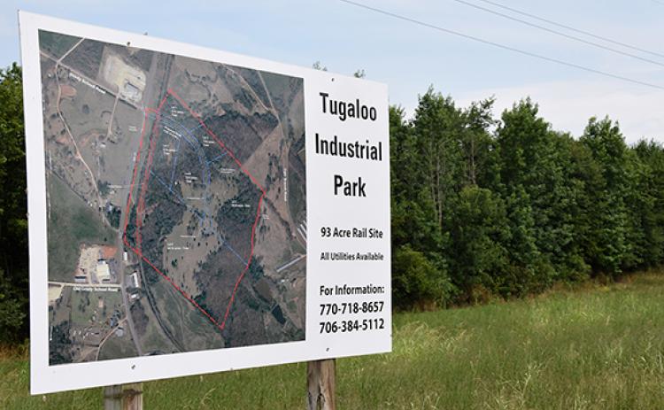 A sign at the site shows the 93 acres the Industrial Building Authority has signed a contract on to buy in Lavonia along Hartwell Railroad across from Grady School Road.