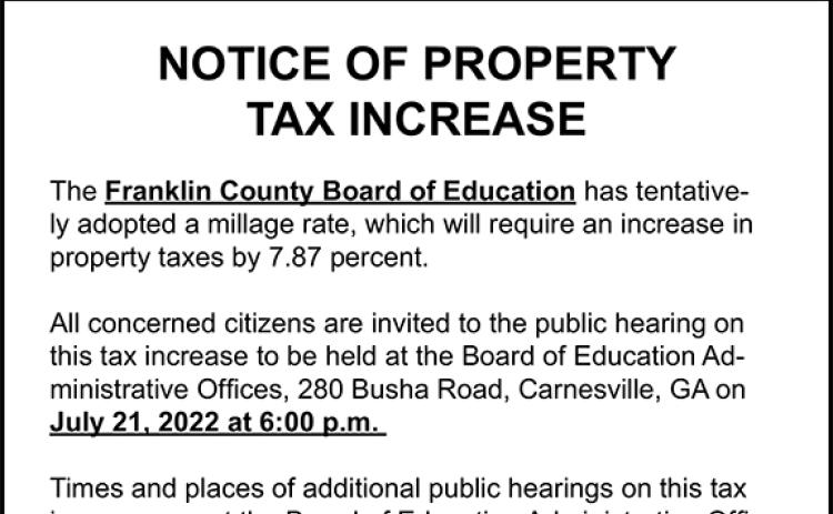 By state law, when property values increase due to inflation, local governments must cut the millage rate to account for that increase or advertise a property tax increase and hold three public hearings.