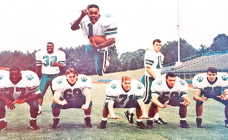 The 1992 Franklin County Lions football team made the state quarterfinals and was the most successful in school history. The close-knit team was led by 16 seniors that included (front, from left) Elvin Brown, Eric Barnes, Jay Baskins, Robert Duncan, Erick Parson, (back) James McGee, Tarus Winters and Bob Whitworth.