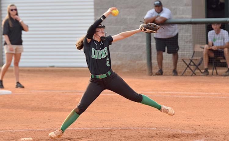McCall Davis delivers a pitch Monday against Banks County in Carnesville.