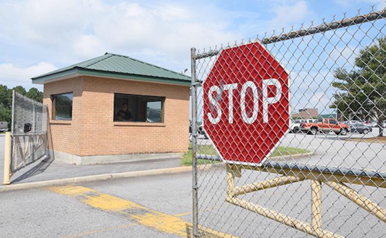 Visitors to Franklin County High School now have to stop for screening by campus security at the front gate. (Photo by Sinclair)