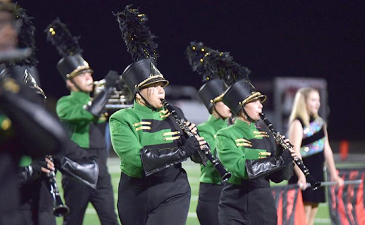 The Franklin County Marching Pride Band won first place in its class for band and majorettes, among other honors at the Blue Ridge Marching Festival Saturday in Fannin County. (Photo by Scoggins)