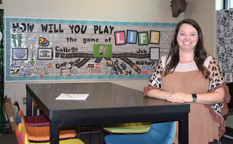 FCHS Counselor Missy Bartlett helps students with their future plans for life in Franklin County High School’s College and Career Center. (Photo by Sinclair)