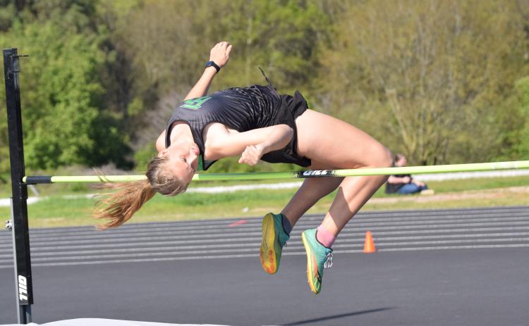 Kadyn Crowe won the high jump in Franklin County’s final home track meet last week at Ed Bryant Stadium. 
