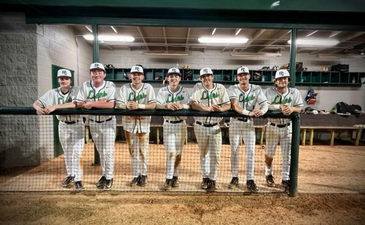 Franklin County’s loss in the Elite Eight ended the high school careers of seniors (from left) Andrew Miller Isaiah Laverdiere, Ryder Emmons, Rylan Tamplin, Duncan Beasley, Garrett Garner and Dee Oliver. (Photo courtesy of Christie Dodd)