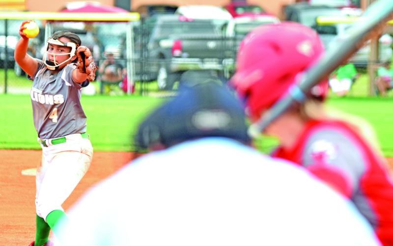 Pitcher Jayden Gailey prepares to throw a pitch to a Madison County batter Saturday at FCHS. (Photo by Scoggins)