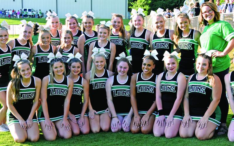 Members of the 2019-20 Franklin County varsity football cheerleaders are Alex Henry, Allie Pilgrim, Alyssa Ellard, Amberlin Mitchell, Anna Varner, Austin Norris, Ava Hylton, Breanna Dickerson, Carson Bridges, Cheyanne Cummings, Claire Conner, Grace Adcock, Gracie Davis, Gracie Thomas, Holly Evans, Kori Esco, MacKenzie Whatley, Olivia York, Perrin Floyd, Raegan Hayes, Tara Locke, Trista Williams and Zoe Saavedra.