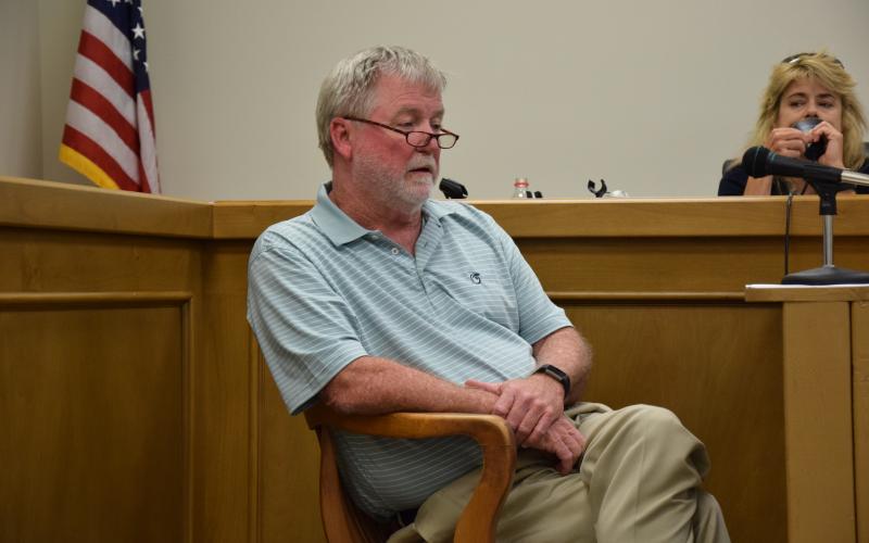 Roycon Council Member Lee Strickland testifies during a hearing Wednesday on a challenge to the residency of Lee and Sheena Strickland.