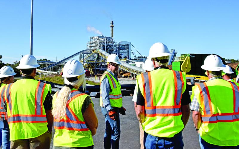 GRP Franklin Plant Manager David Groves (center) leads a group of county officials on a tour of the plant Monday. (Photos by Scoggins)