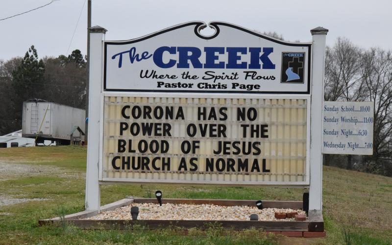 Concerns over the spread of the coronavirus and requests by state and federal officials to limit gatherings of as few as 10 and up to 50 people have had an impact on Franklin County. Local churches and businesses are making decisions about how to handle the virus. Some churches, like The Creek in Canon (above photo) have chosen to go on with services, while others have either cancelled service or decided to stream services online. Some restaurants have closed their