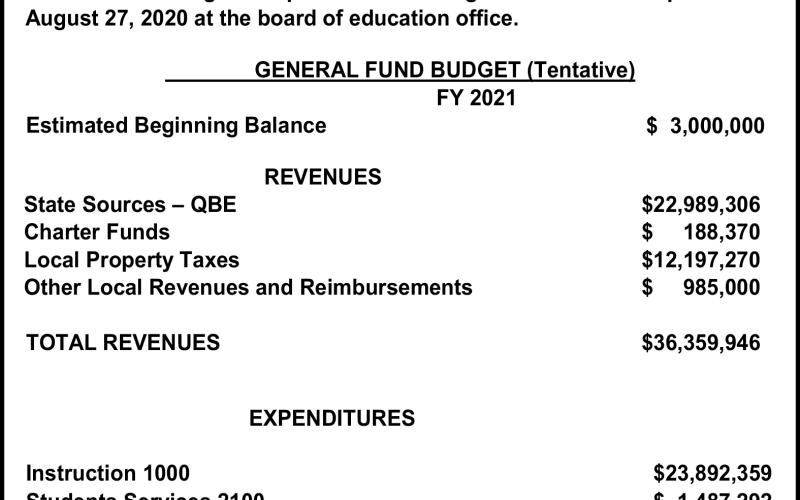 The Franklin County School System will hold a budget hearing Aug. 27 at 5:30 p.m. before meeting to adopt its budget at 6 p.m.
