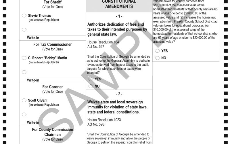 The Franklin County Elections and Registration Office released the sample ballot for the Nov. 3 general election.