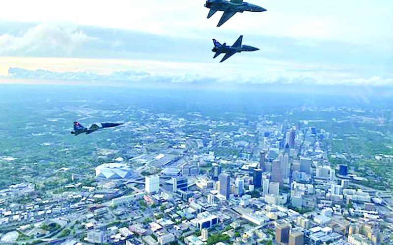Franklin County native Capt. Steven Barrett was one of the U.S. Air Force pilots taking part in a flyover of Truist Park April 9 for the Atlanta Braves home opener. (Photo courtesy of Capt. Steven Barrett via Josh Bentley)