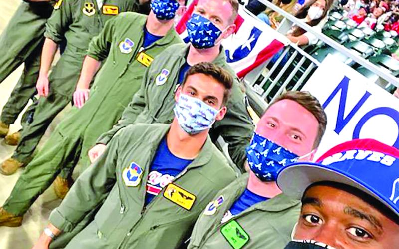 After doing a pregame flyover of the Atlanta Braves’ home opener April 9, Capt. Steven Barrett and the other participating Air Force pilots were treated to the game itself. (Photo courtesy of Capt. Steven Barrett via Josh Bentley)