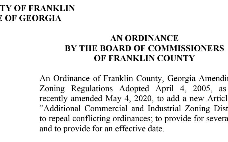 A new version of the Franklin County zoning law that pertains to businesses and industries will be considered by commissioners on July 12.