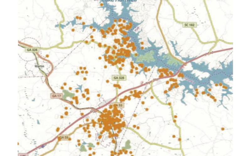 A map provided by Iron Grid Networks shows the areas of concentrated interest for improved internet.