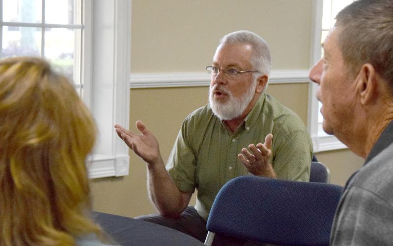 Boyd Sewell discusses what can be seen as weakness in Franklin County with his break out session group. (Photo by Sinclair)