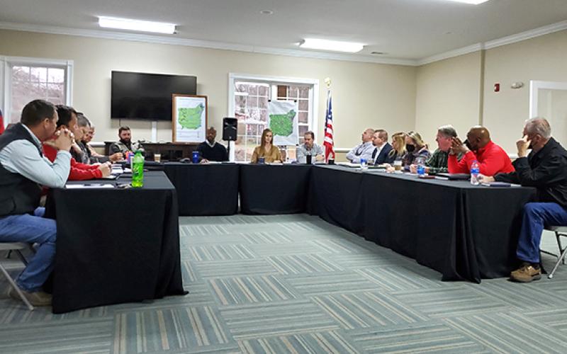 Franklin County Commissioners (left) and the Industrial Building Authority (right) met Wednesday in Carnesville to discuss priorities for future industrial development. (Photo by Sinclair)