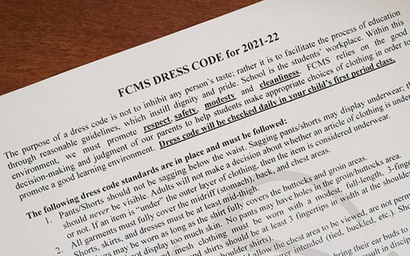 The middle school’s dress code states that dress code will be checked during first period.