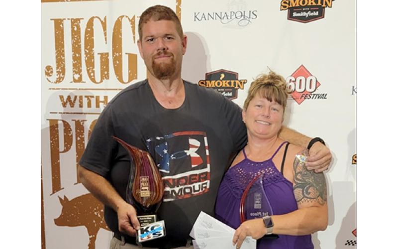 Adam and Taunya Dawkins won big a the Jiggy with the Piggy Festival in Kannapolis, N.C. Adam’s Bad Rooster BBQ took first place for pork in the barbecue competition, while Taunya’s roasted peach walnut cheesecake won first in taste in the dessert judging.