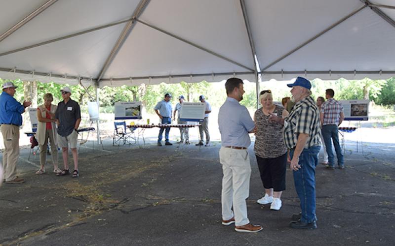 Representatives from Vulcan Materials pitched a large tent Tuesday in order to meet with citizens and neighbors of a proposed quarry on Highway 59 just outside Lavonia. (Photo by Sinclair)