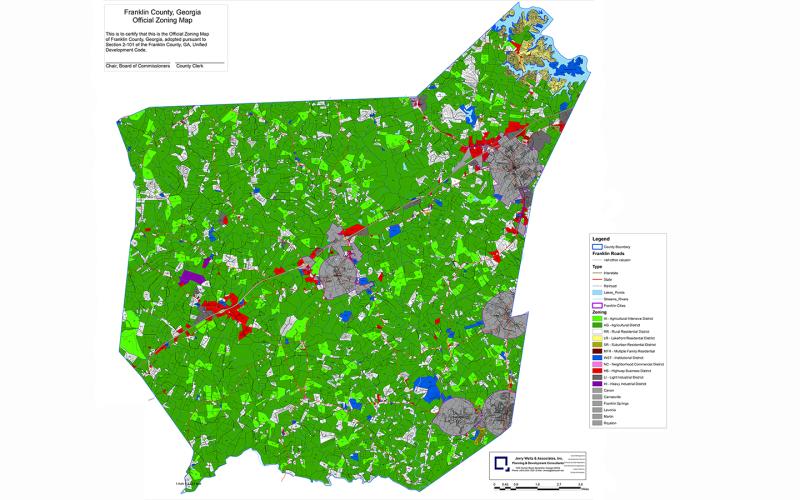 A map that shows the current zoning of the county under a new Unified Development Code (key to colors at right) has been unveiled by Franklin County.