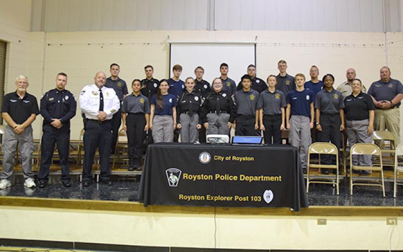 Cadets from Explorer posts sponsored by the Royston Police Department and Stephens and Elbert counties sheriff’s offices took part in a 40-hour academy last week in Royston. (Photos by Scoggins)
