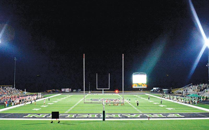 The Lions football team played its first game on the new turf at Jeff Davis Field at Ed Bryant Stadium Friday night. (Photo by Scoggins)
