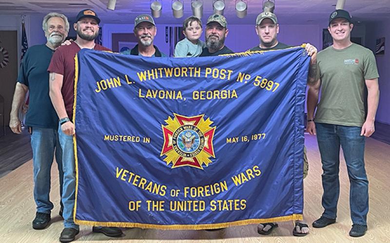 The Lavonia VFW is now being led by Duane Hakes, Junior Vice Commander Josh Hattaway, Vic Therou, Commander Corey Payne (with son Asa), Senior Vice Commander Chad Chase and Jonathan Merck.