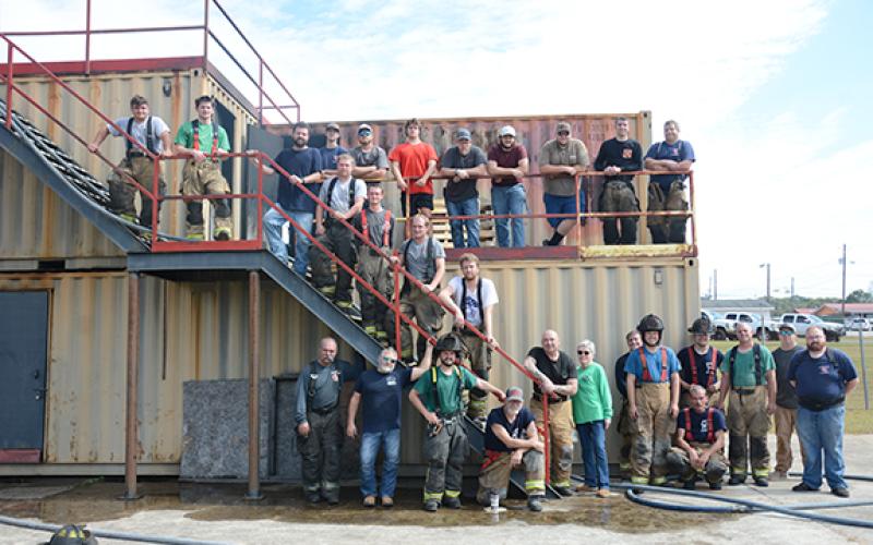 Firefighters from a number of Franklin County and neighboring departments conducted live burn training Saturday at the Lavonia Fire Department Training Center. (Photo by Scoggins)