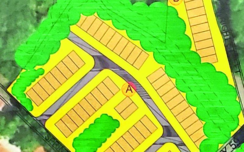 Developers Gunter Vickery Properties LLC has resubmitted a plan to build townhomes on Spring Street at the intersection with Vickery Street. The area was included in a previous plan(pictured) turned down by the Lavonia City Council in January.