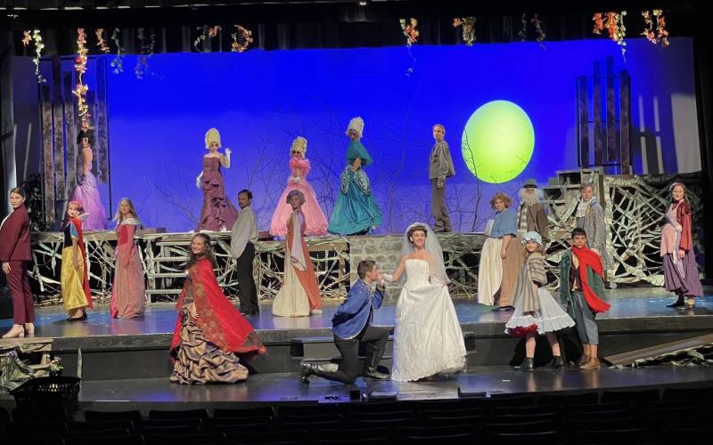 The cast of “Into the Woods” will present the Tony Award-winning musical take on famous Fairy Tales tonight through Monday at the Telford Center for the Fine and Performing Arts at Franklin County High School. (Photo courtesy of Charity Henry)