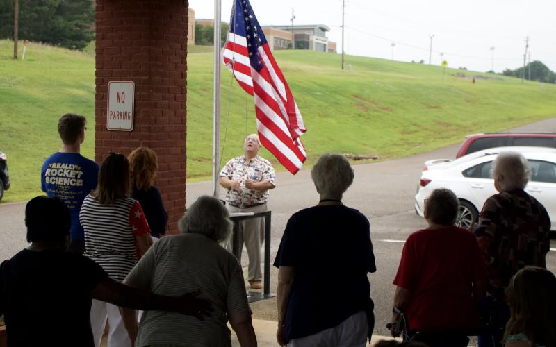 CARNESVILLE – A new U.S. flag is raised last week over the Franklin County Senior Center as part of Flag Day ceremonies. Royston Chapter 251 of WoodmenLife hosted a pair of Flag Day ceremonies June 14, one at the senior center and one at the former Carnesville Elementary School.