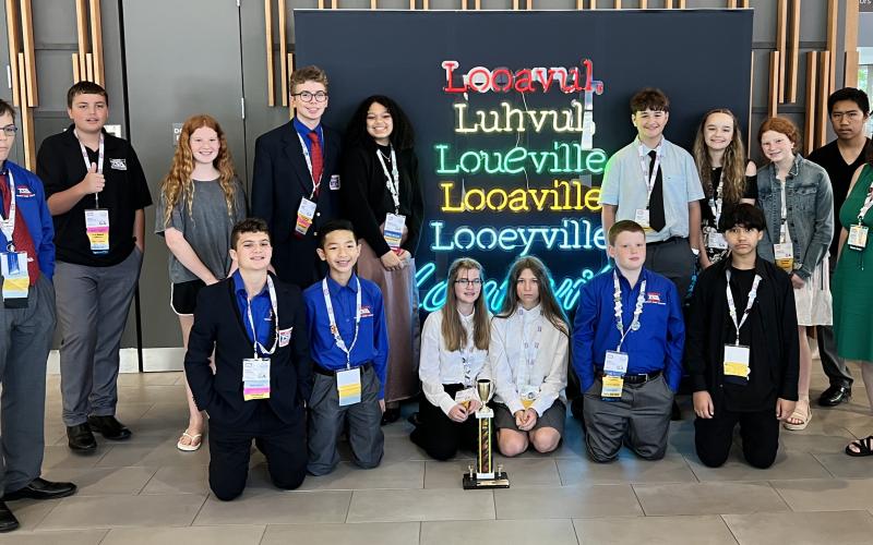 FCMS TSA members attending the 45th National TSA Conference in Louisville, Ky., were (above, front, from left) Allen Tollison, Andrew Nguyen, Zoey Bohannon, Autumn Mealor, Ethan Kendrick, Lisandro Eacanuela, (back) Jewels Kennedy, Noah Roberson, Kate Graham, Taylor Haley, Emma Maisonneuve, Rob Tate, Brooke Tate, Jenny Ruth Stephenson, Daniel Tran and advisor Heather Elo.