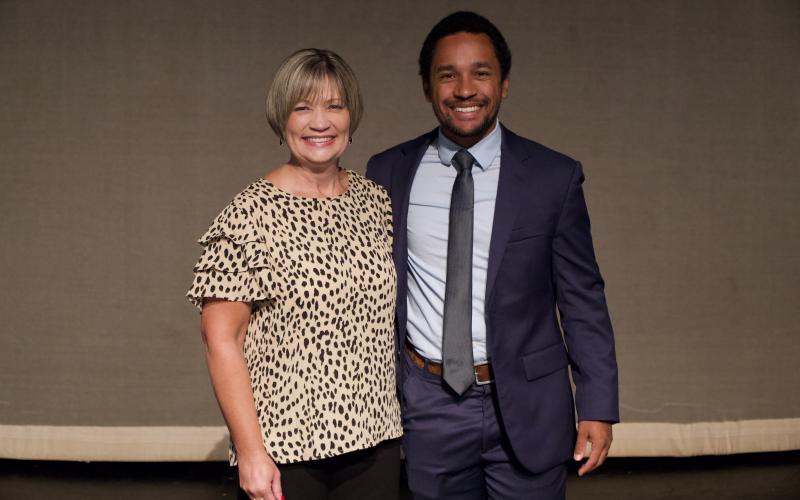 Georgia Teacher of the Year Michael Kobito spoke to Franklin County faculty and staff members during Monday’s Convocation. (Photo by Raese)