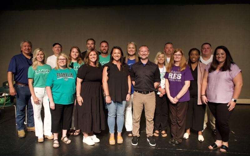 Franklin County principals recognized Teacher and Support Person of the Year winners from their schools during Monday’s Franklin County School System Convocation ceremony. Principal Delina Wester recognized Carnesville winners teacher Mike Schyck and support person Katie Davenport, Principal Kasey Haley recognized Lavonia winners teacher James Tanner and suppport person Elise Johnson, Principal Quowanna Mattox recognized Royston Elementary winners teacher Meridith Jordan and support person Toni Millsaps, Pr