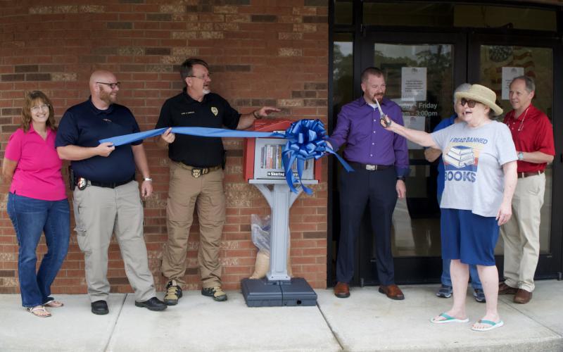The Lavonia Police Department and Marcella Wright hosted a grand opening Aug. 30 for a Little Free Library book-exchange box.