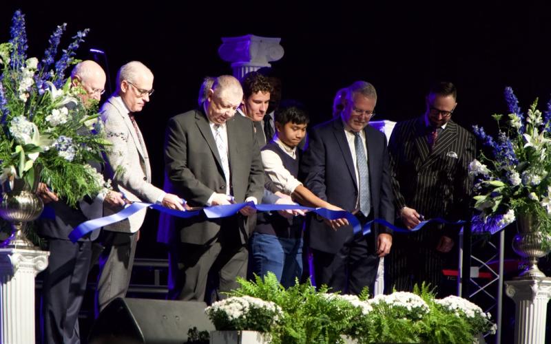 Emmanuel University and In Touch Ministries officials cut the ribbon Thursday on the Dr. Charles F. Stanley Chapel in the Swails Center. (Photos by Raese)