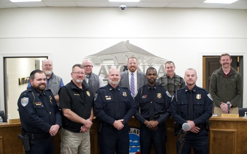 Lavonia Police Chief Shane Edmisten recognized four officers Monday for their promotions and the hard work of the department during his first year at the Lavonia Police Department.