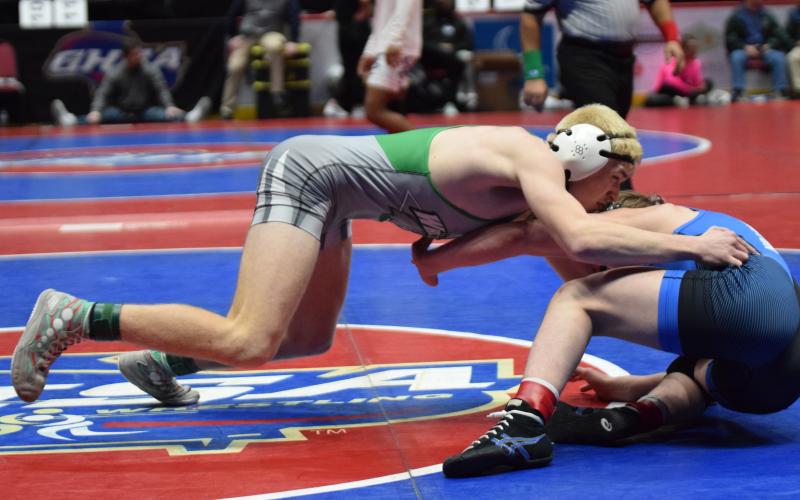 Four Franklin County Lions placed in the top four at the Georgia State Traditional Tournament last week in Macon. Will Ballenger (above) was second at 138 pounds, Zane Puff was third at 165 pounds, Jacob Baughcum was fourth at 157 pounds and Brady Simms won the state championship at 175 pounds.