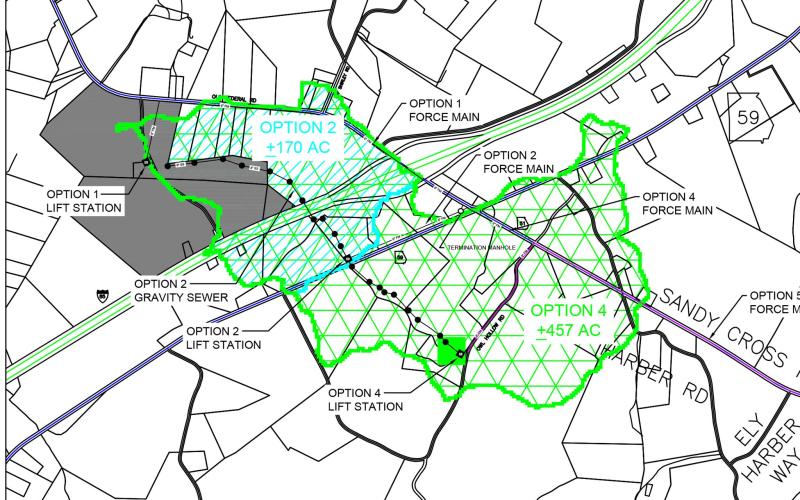 The Franklin County Industrial Building Authority is recommending that county officials pursue one of two options to provide sewer service industrial property off Exit 160 on I-85. (Map courtesy of Franklin County IBA)