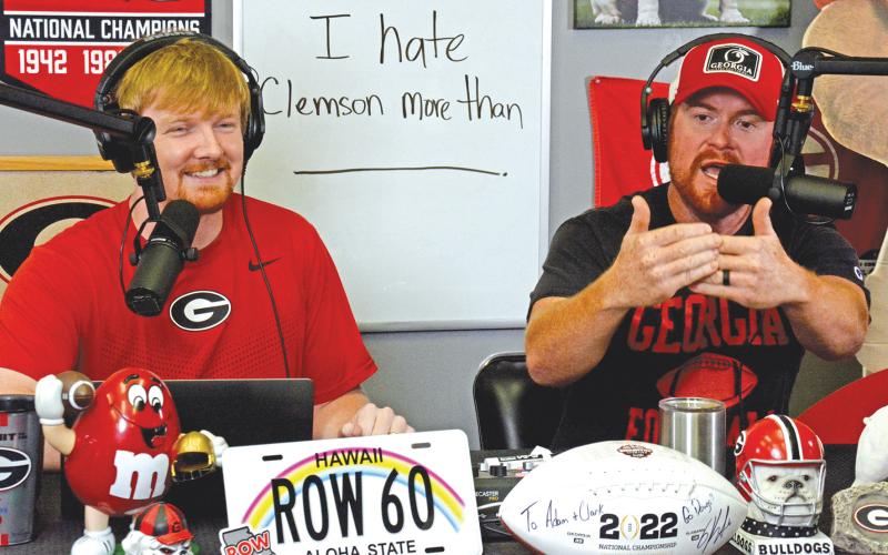 The Row 60 podcast, hosted by Clark Gaines (left) and Adam Thornton (right) from a studio in Canon, is available on YouTube and most streaming platforms. (Photo by Eavenson)
