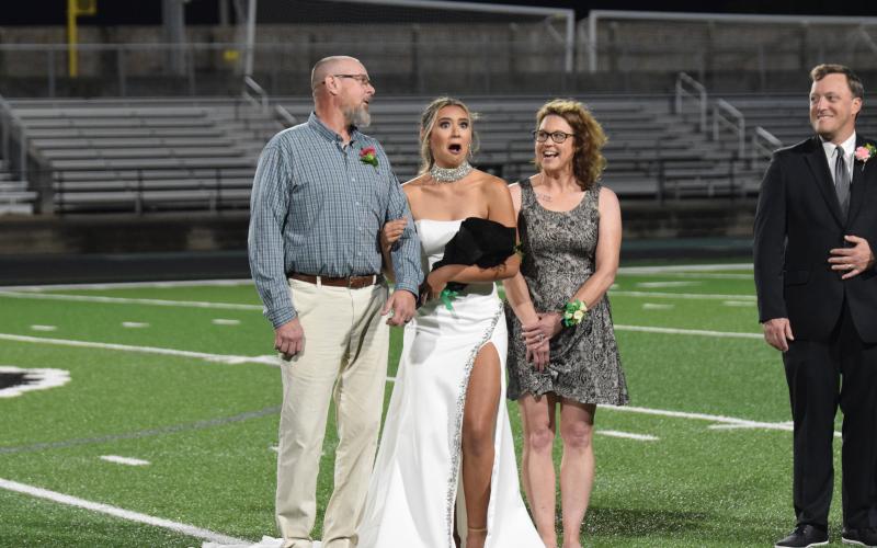 Haylee Vu was announced as the Homecoming queen during ceremonies, when she was joined by parents Chris and Courtney Stephens. (Photo by Shane Scoggins)