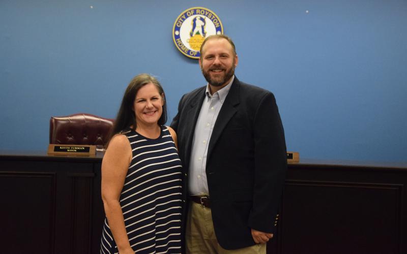 Brooks Moorhead, pictured with wife Jessica, has been named Royston’s new chief of police.