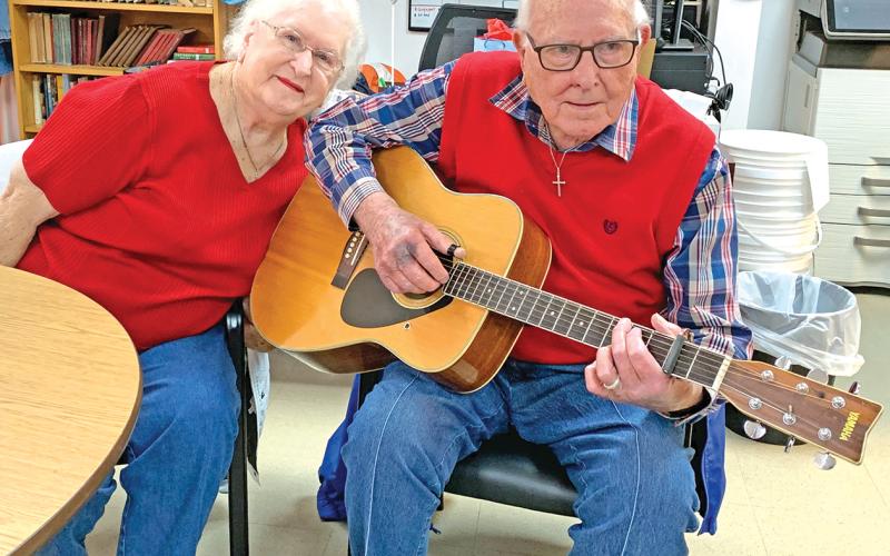Since getting married almost four years ago, Ernest and Martha Crane Gibson have rarely missed a day at the Franklin County Senior Center, where they first met. At 96, Ernest still plays the guitar for sing-alongs.