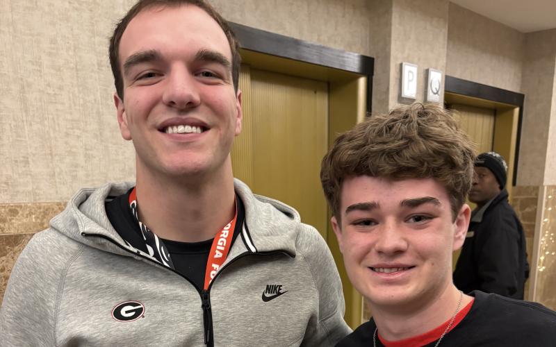 Grandson William NeSmith, 16, while at the Sugar Bowl, got a chance to chat with Dawg quarterback Gunner Stockton. Currently a sophomore at Talullah Falls School, William plans to attend the University of Georgia.